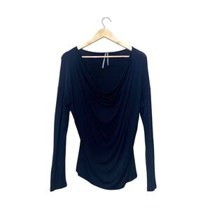 Anthropologie Women Navy Blue Cowl Neck Long Sleeve Bamboo Rayon Top Small